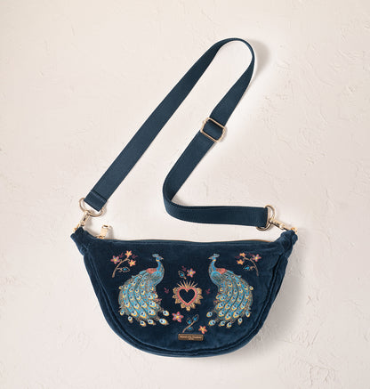 Peacock Floral Velvet Crossbody Sling Bag