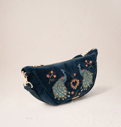 Peacock Floral Velvet Crossbody Sling Bag