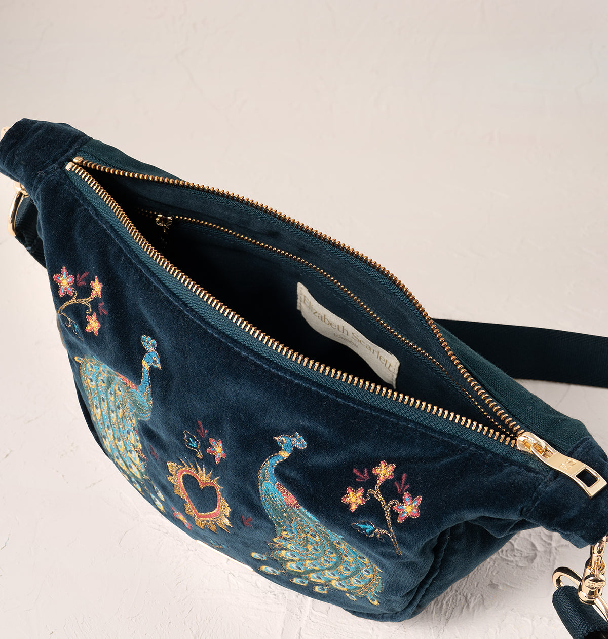 Peacock Floral Velvet Crossbody Sling Bag