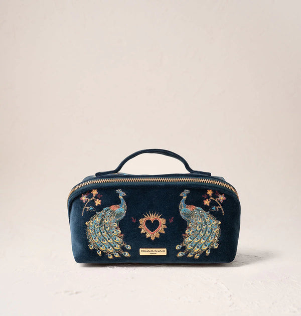Peacock Floral Open Flat Makeup Bag