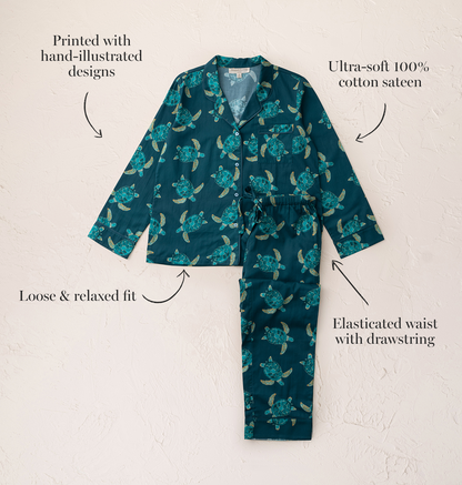 Cotton Sateen Turtle Pajamas