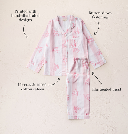 Kids' Cotton Sateen Turtle Pajamas