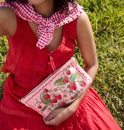 Strawberries Velvet Everyday Pouch