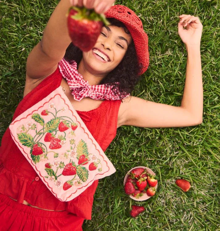 Strawberries Velvet Everyday Pouch