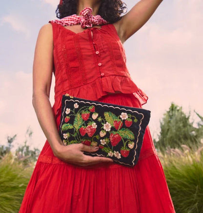 Strawberries Velvet Everyday Pouch
