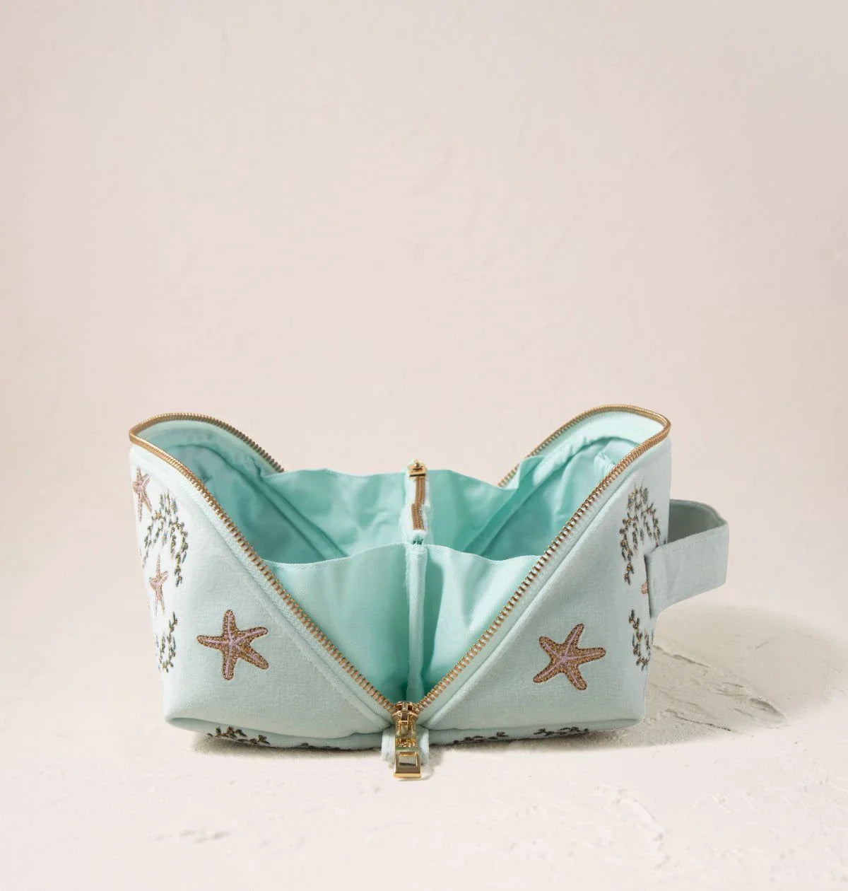 Starfish Garden Velvet Open Flat Makeup Bag