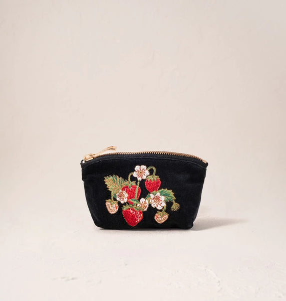 Strawberries Coin Purse in Charcoal | Elizabeth Scarlett
