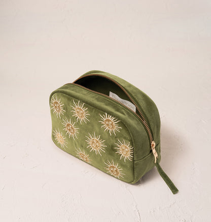 Sun Goddess Velvet Makeup Bag - Fern Green