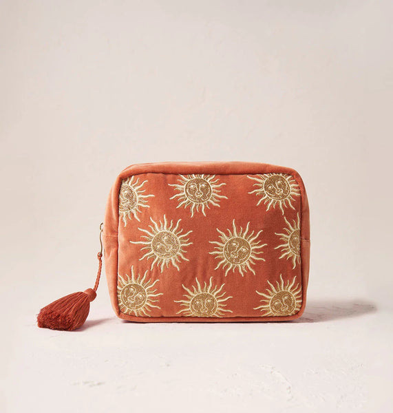 Sun Goddess Cotton Wash Bag: Embroidered Makeup Bag – Elizabeth