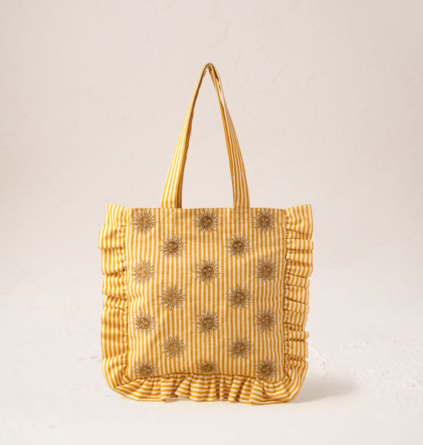 Sun Goddess Stripe Printed Frill Tote