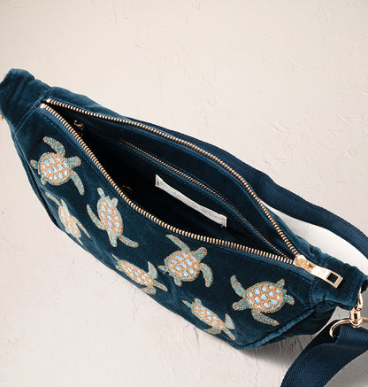 Turtle Conservation Velvet Crossbody Sling Bag