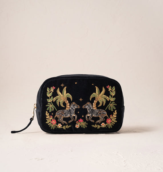 WildZebraPalmVelvetMakeupBag-