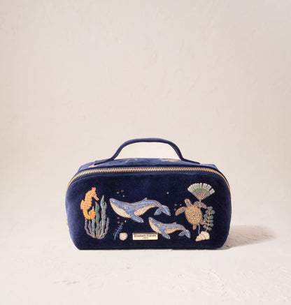 World Ocean Velvet Open Flat Makeup Bag