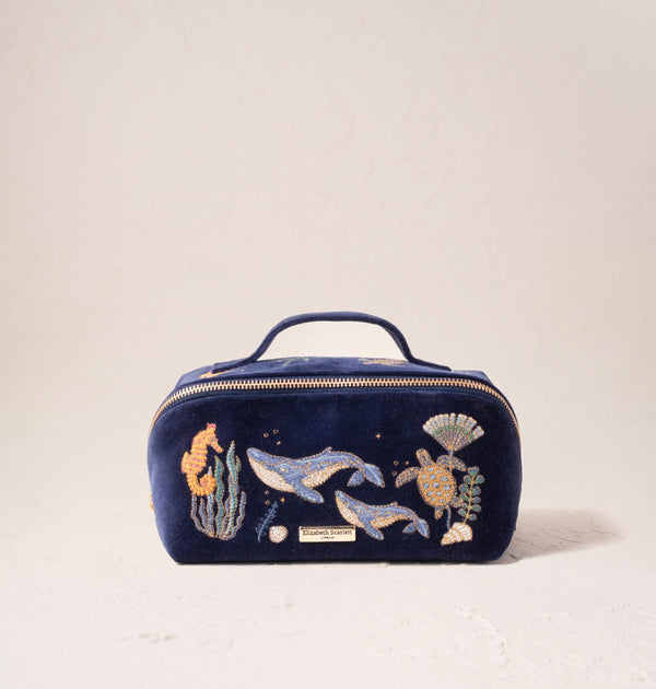 World Ocean Velvet Open Flat Makeup Bag