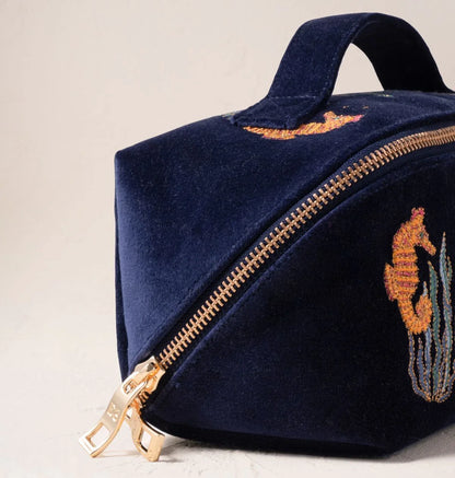World Ocean Velvet Open Flat Makeup Bag