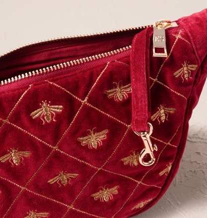 Bee Trellis Velvet Crossbody Sling Bag