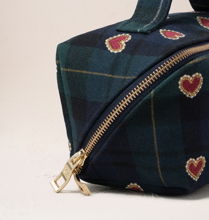 Love Hearts Tartan Open Flat Makeup Bag