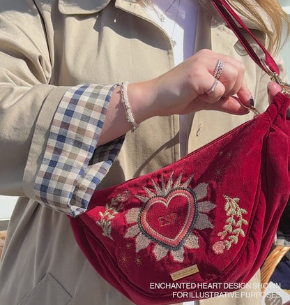 Enchanted Heart Velvet Crossbody Sling Bag