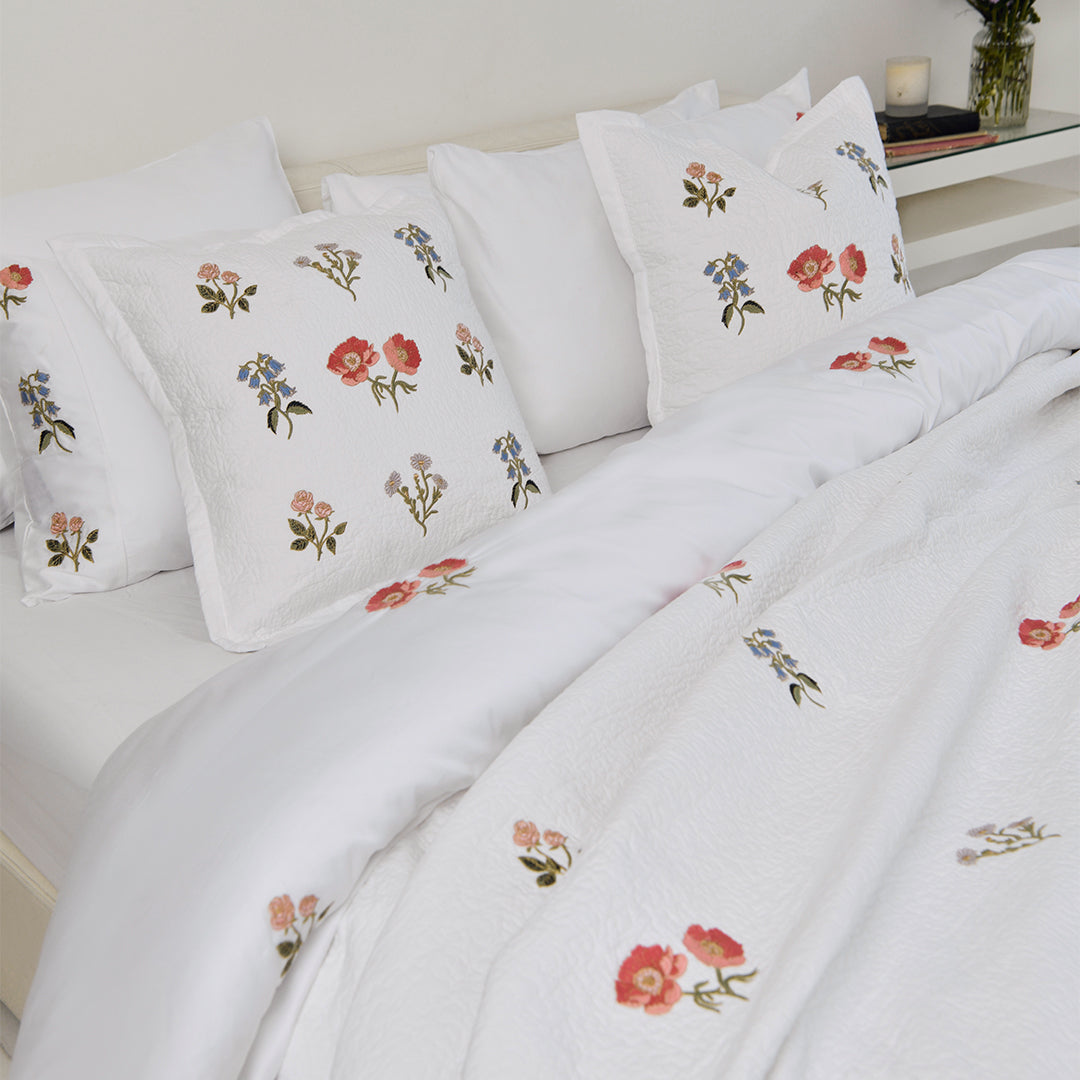 British Blooms White Cotton Bedding Cushion Cover