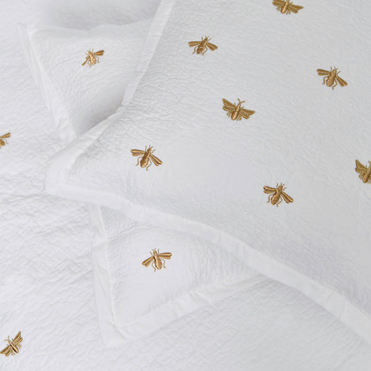 Honey Bee White Cotton Bedding Cushion Cover