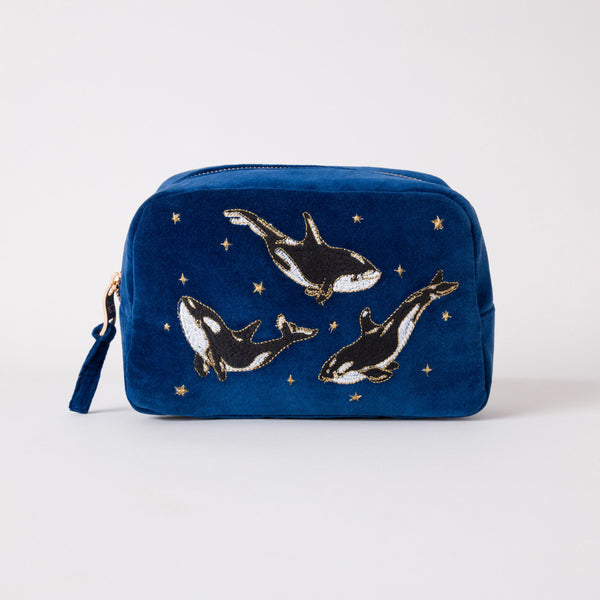 【送料関税込】Elizabeth Scarlett/ Whale Open Flat Makeup Bag Elizabeth Scarlett Turtle Conservation Marine Navy Velvet