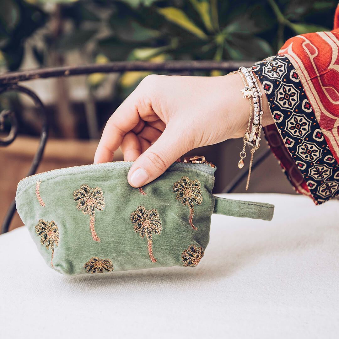 African Palmier Khaki Velvet Coin Purse 2