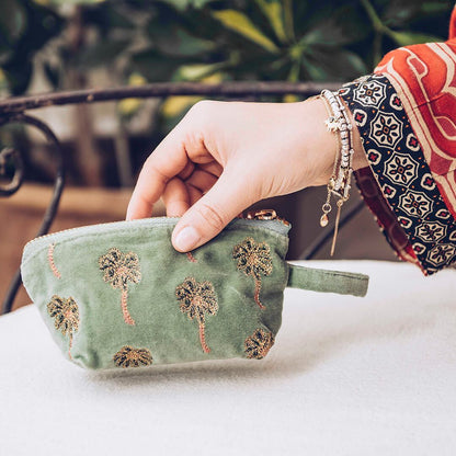 African Palmier Khaki Velvet Coin Purse 2