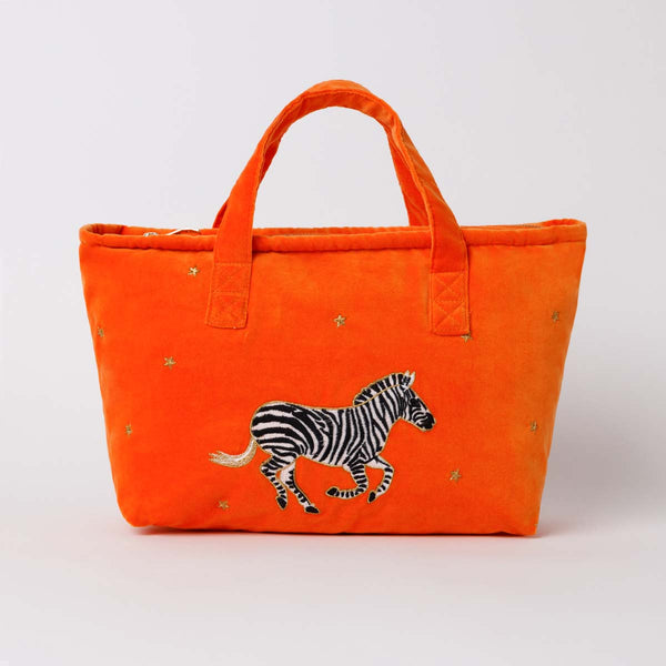 Zebra Indigo Velevt Day Bag and Travel Pouch – Elizabeth